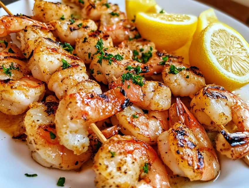 brochettes de crevettes marinées