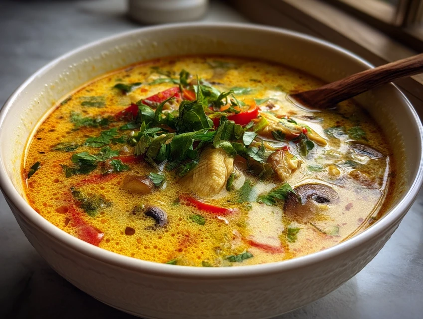 Soupe Thaïe Au Poulet, Lait De Coco Et Curry