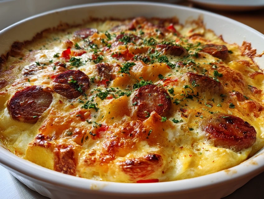 Gratin Du Petit Déjeuner Aux Œufs Et Saucisses