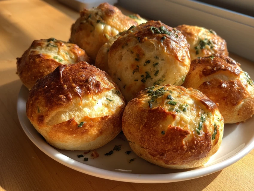 petits pains au fromage et aux herbes dorés sur table rustique