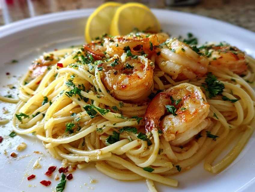 Spaghetti Aux Crevettes Et À L’Ail