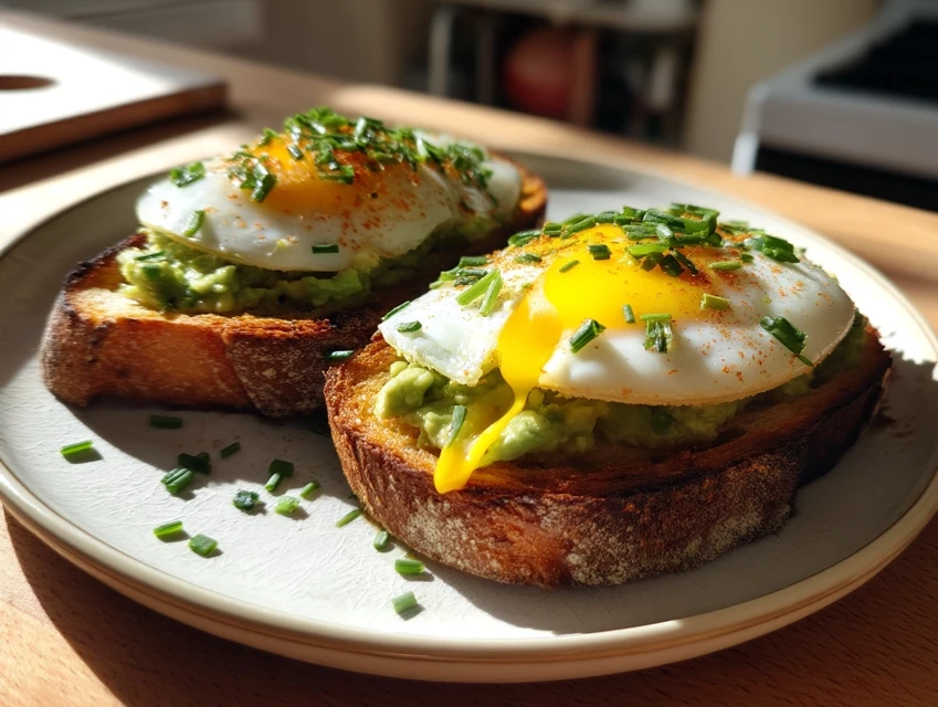 Tartines à l'œuf coulant et à l'avocat sur pain croustillant
