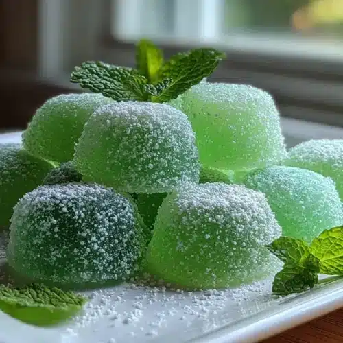 Bonbons à la menthe fraîche maison tenus dans une main, texture lisse et translucide, capturés en lumière naturelle dans une cuisine familiale.