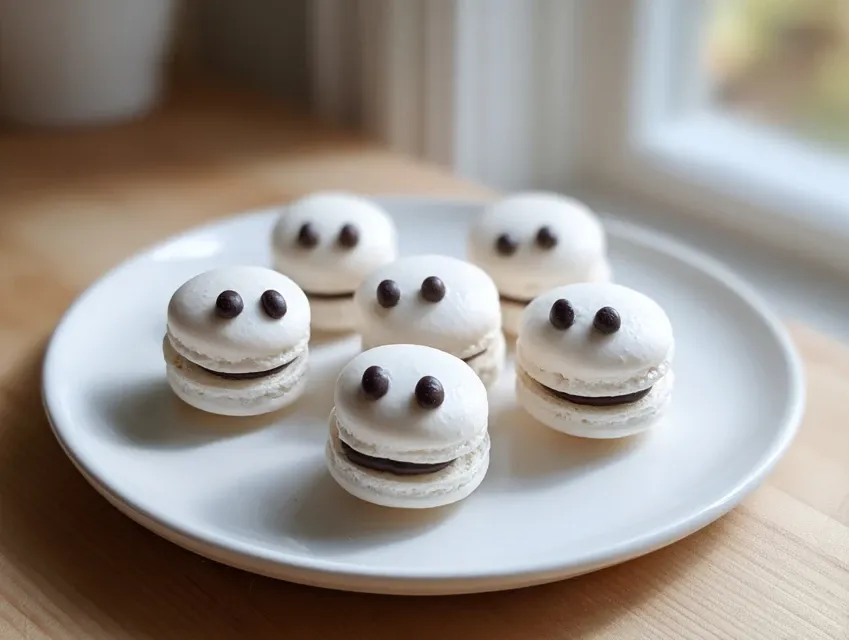 Macarons fantômes pour Halloween au chocolat noir