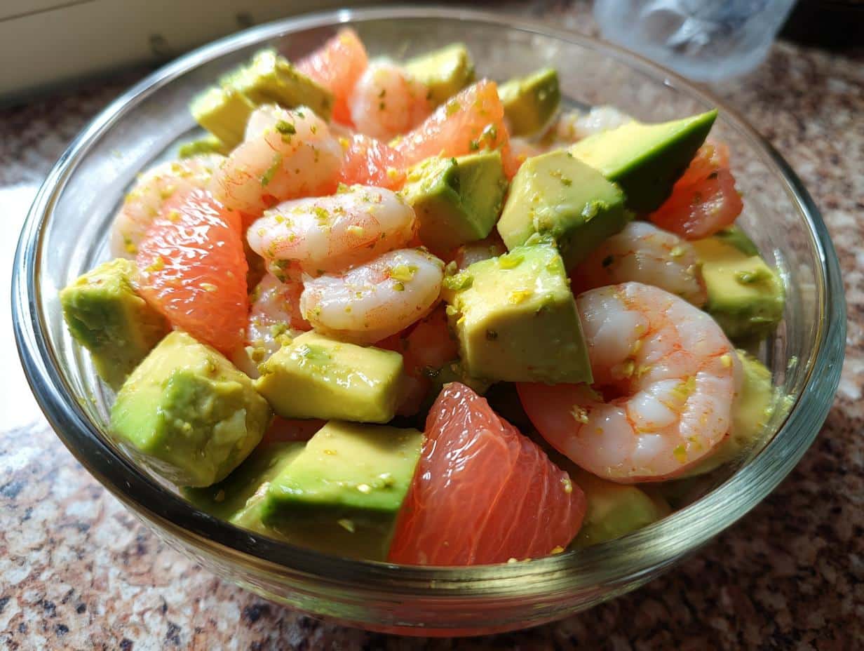 Salade avocat-crevettes-pamplemousse
