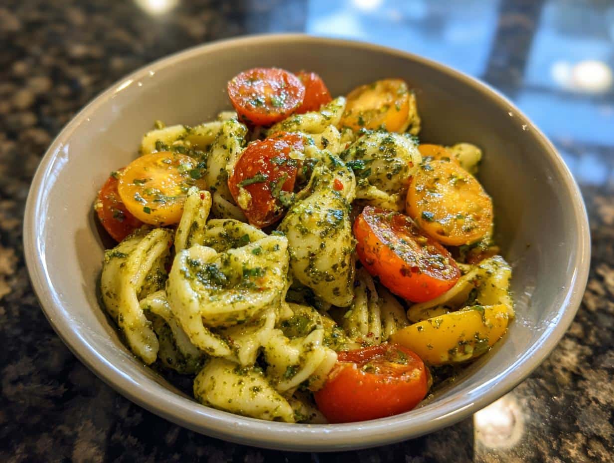 Salade pâtes pesto-tomates