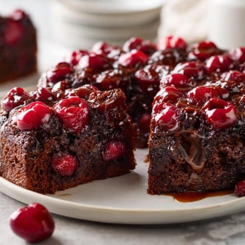 Gâteau renversé chocolat-cerise
