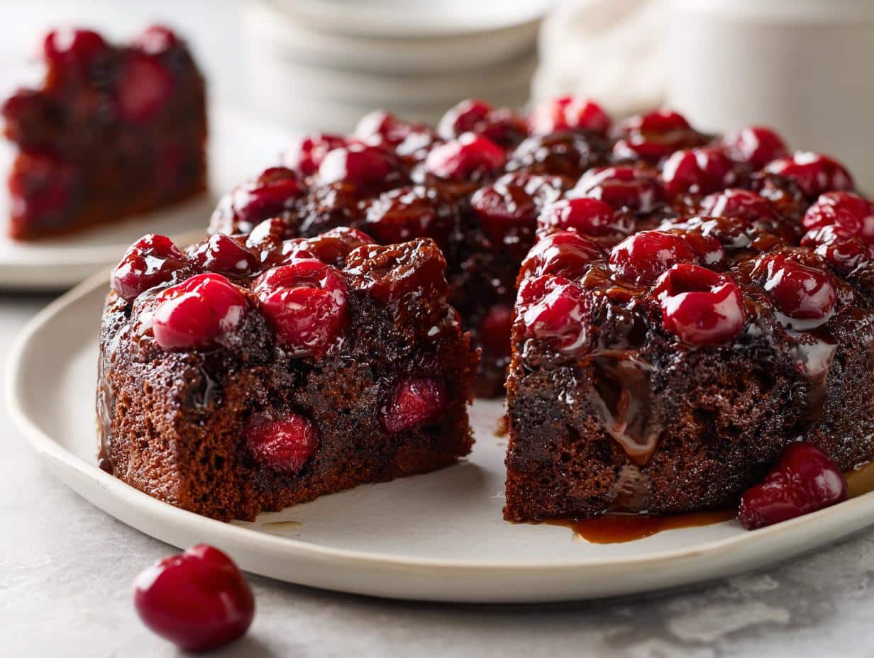 Gâteau renversé chocolat-cerise