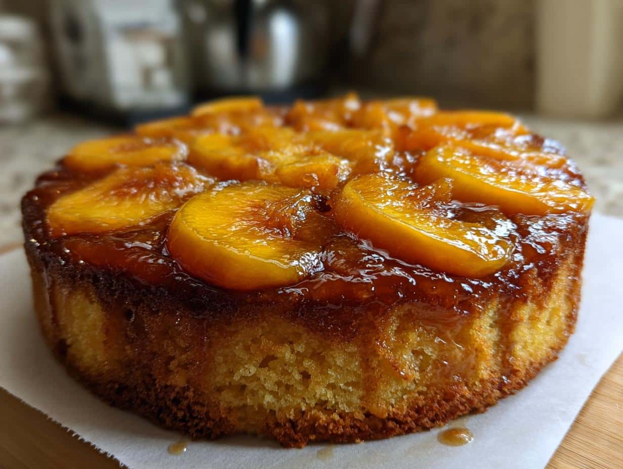 Gâteau renversé pêche-amande