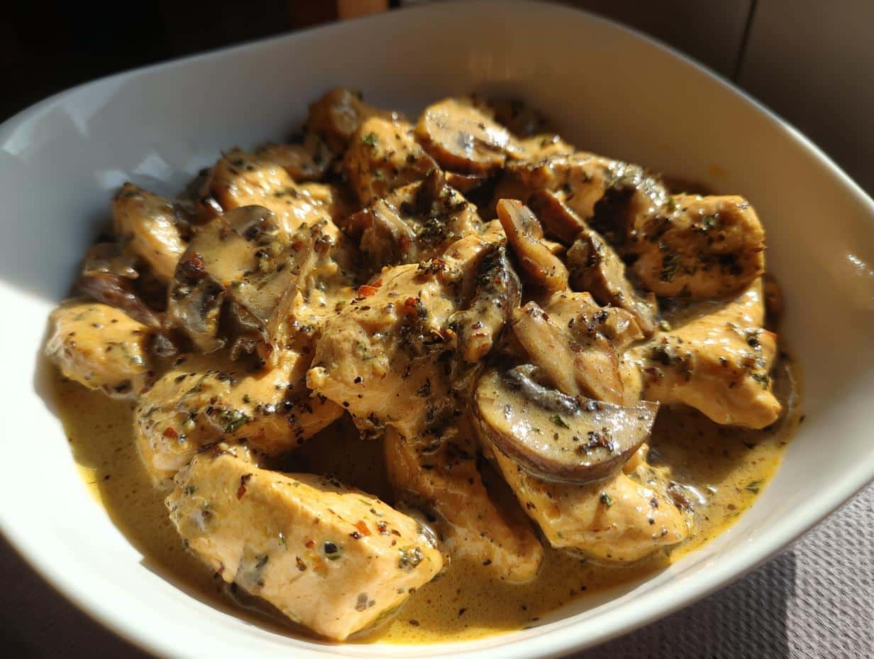 Poulet à la crème et champignons