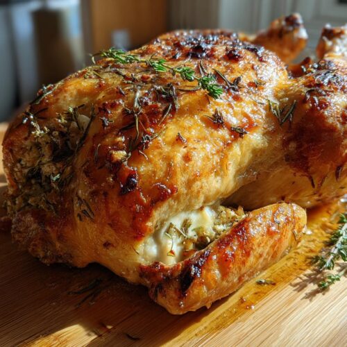 Poulet rôti farci herbes