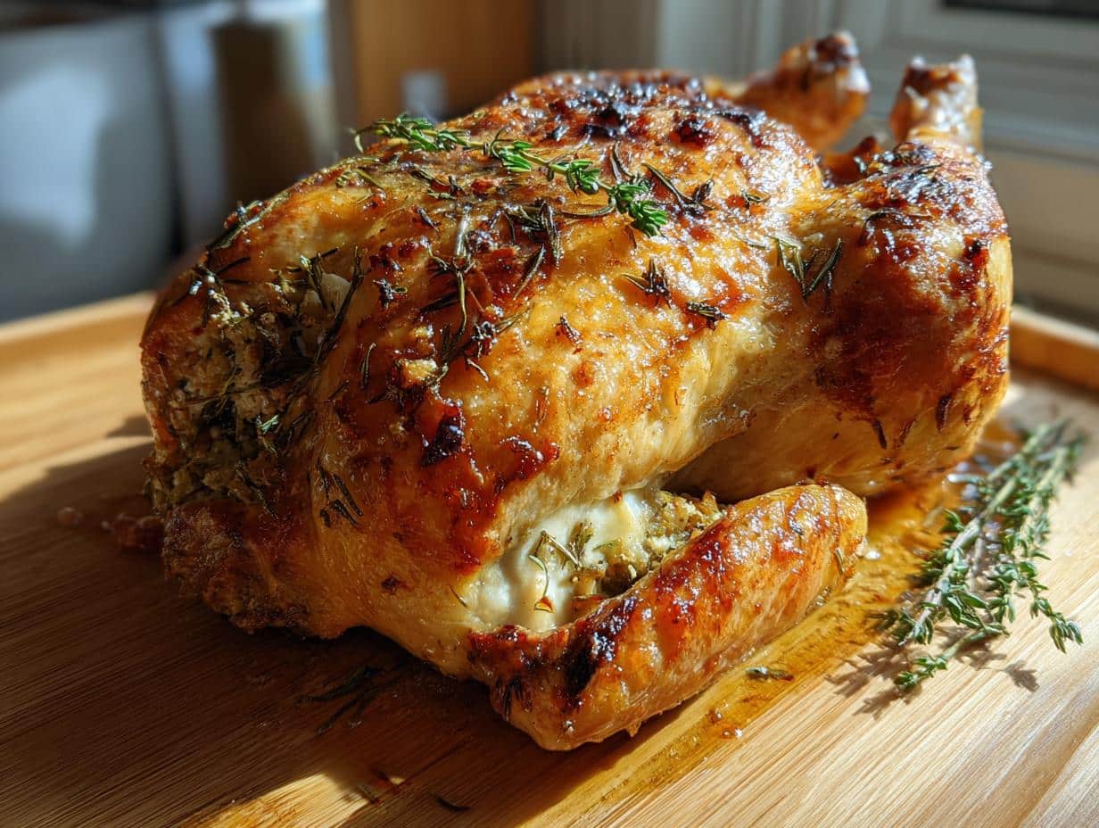 Poulet rôti farci herbes