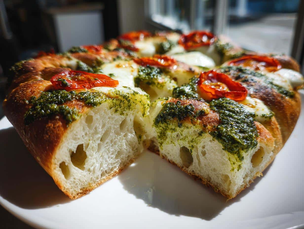 Focaccia au pesto et mozzarella