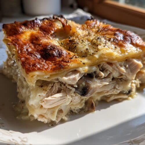 Lasagnes blanches poulet-champignons
