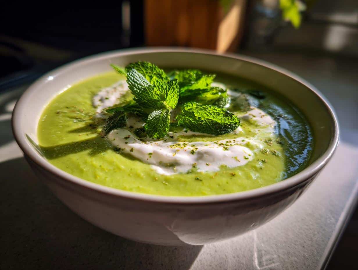Velouté de petits pois à la menthe